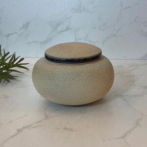 Signed Studio Art Pottery Lidded Jar Textured Ceramic Vessel 5” Handmade